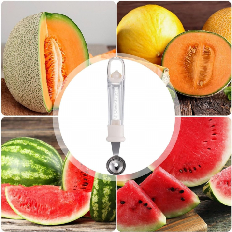 Lingura pentru bile de fructe, scobitor fructe, ustensila multifunctionala pentru fructe, accesoriu de bucatarie, lingura antialunecare pentru salata de fructe, 17.6 x 2.9 cm, bej [3]