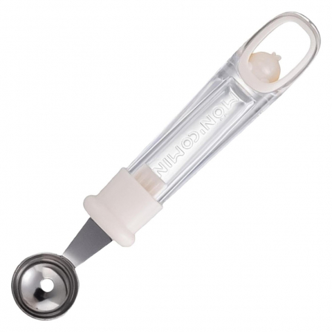 Accesorii și ustensile in bucatarie - Lingura pentru bile de fructe, scobitor fructe, ustensila multifunctionala pentru fructe, accesoriu de bucatarie, lingura antialunecare pentru salata de fructe, 17.6 x 2.9 cm, bej