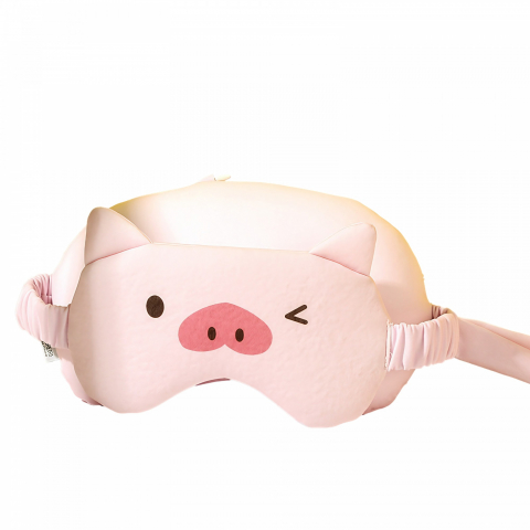 Organizatoare, perne voiaj şi accesorii - Masca de dormit, 2 in 1, cu tetiera, din particule de spuma si bumbac, model porc, roz