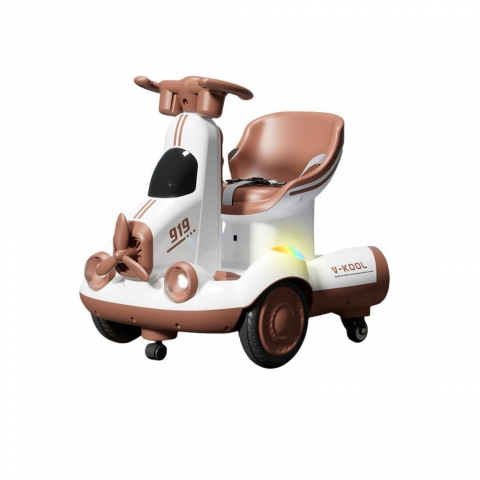 Promo rapid - Masinuta electrica, pe 4 roti, cu telecomanda, lumini led si muzica, +2 ani, inaltime reglabila, maro