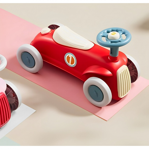 Masinuta ride-on  cu sistem anti-rasturnare, claxon pe volan, 1-6 ani, 60 x 28 x 34 cm, rosu-crem [3]