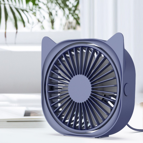 Mini ventilator pentru birou cu usb, rotire 360 grade, 3 viteze, 13.5 x 12,8 cm, albastru [1]