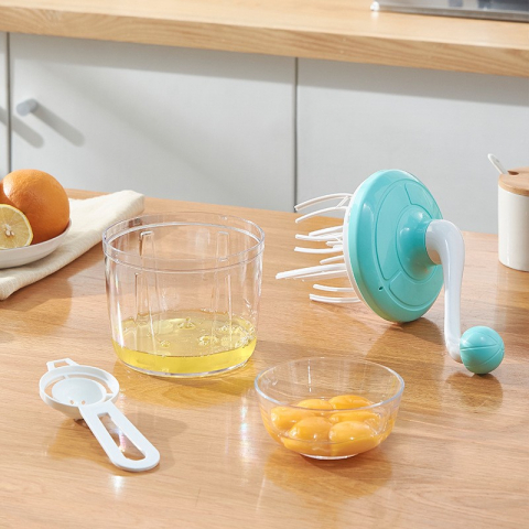 Mixer manual, pentru oua smantana frisca aluat, maner plastic, usor de utilizat si depozitat, bol transparent, 24.5 x 11.5 cm verde [3]