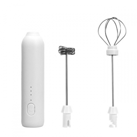 Ajutoare pentru gatit - Mixer spuma lapte, electric cu incarcare usb, bauturi calde/reci, maner izolat termic, otel inoxidabil, pentru latte, ciocolata calda, cappuccino, frappe, usor de folosit, 2 accesorii, alb