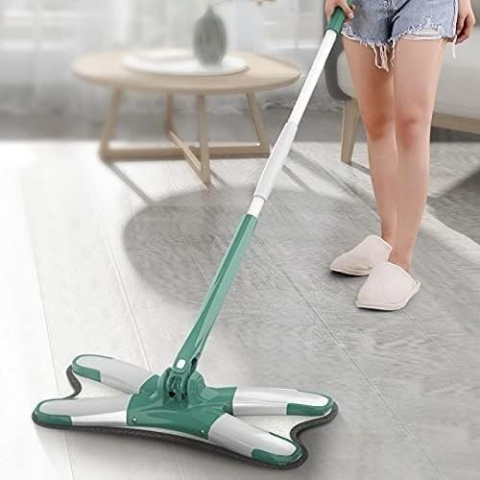 Mop plat cu laveta din microfibra, pentru uz casnic, sistem de stoarcere x, tija telescopica 140 cm, rotire 360°,38 x 140 cm, verde [9]