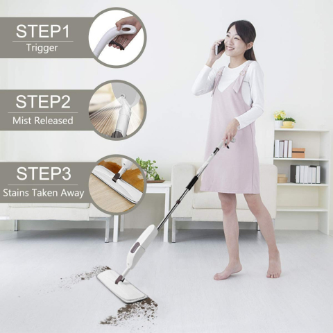 Mop plat, cu pulverizator, pentru uz casnic, plastic, rezerva de mop din microfibra, 125x40 cm, alb/mov [7]