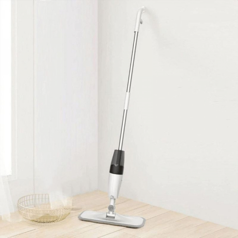 Mop plat, cu pulverizator, pentru uz casnic, plastic, rezerva de mop din microfibra, 125x40 cm, alb/negru [4]