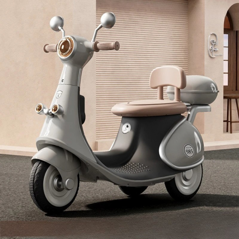 Motocicletă electrică cu 3 roti, acumulator încarcare, anti-rasturnare, lumini, sunete, baterie 6v 7ah, telecomanda, 95x67x36cm, gri [1]