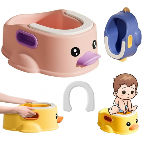 Olita pentru copii, +1an, portabila, design ratusca, model prietenos, non-toxic, compartiment detasabil, cu maner, usor de curatat, roz [3]