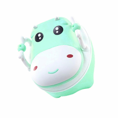 Olita pentru copii, +1an, portabila, design vacuta cu capac, model prietenos, non-toxic, cu manere, compartiment detasabil, perie inclusa, usor de curatat, verde [1]