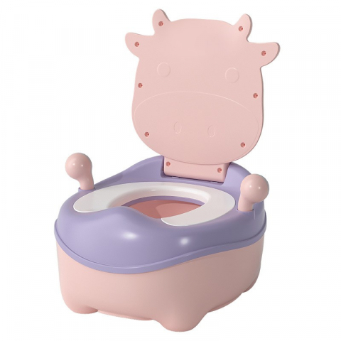 Îngrijire, transport și organizare pentru bebeluși și copii - Olita pentru copii, +1an, portabila, model vacuta, cu capac, prietenoasa, non-toxic, compartiment detasabil, cu manere, cu 4 picioare, usor de curatat, roz
