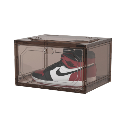 Favorite - Organizator de pantofi, din pp+abs, usa laterala magnetica, rezistenta la praf, anti-oxidare, utilizare multipla, 36 x 28 x 21 cm, gri transparent