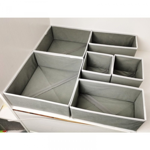 Organizator pentru sertar, 3 marimi, pentru lenjerie, tricouri, sosete, 6 piese, pliabil, stivuibil, din tesatura, gri/alb [3]