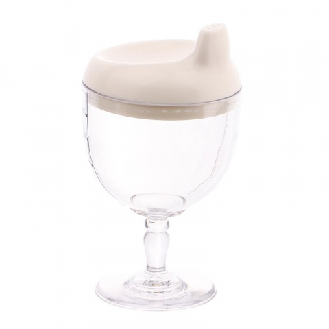 Accesorii și ustensile in bucatarie - Pahar din plastic transparent cu picior, pentru copii, 14 x 7.7 cm, cu cioc antiscurgere, + 3 ani, fara maner, alb