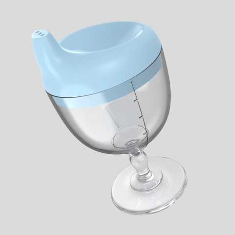 Pahar din plastic transparent cu picior, pentru copii, 14 x 7.7 cm, cu cioc antiscurgere, + 3 ani, fara maner, albastru [4]