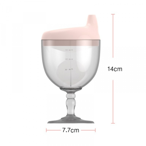 Pahar din plastic transparent cu picior, pentru copii, 14 x 7.7 cm, cu cioc antiscurgere, + 3 ani, fara maner, roz [4]