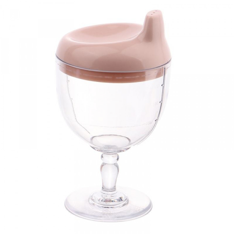 Pahar din plastic transparent cu picior, pentru copii, 14 x 7.7 cm, cu cioc antiscurgere, + 3 ani, fara maner, roz [2]