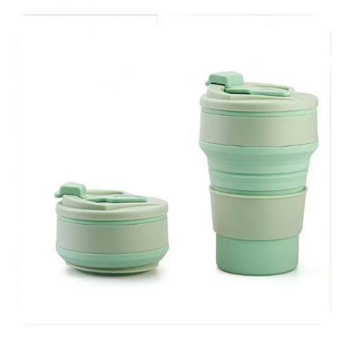 Pahar pliabil din silicon  pentru calatorii, camping, 350 ml,  8.2x6.3x9.1 cm, verde [2]