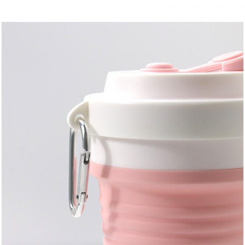 Pahar pliabil din silicon  pentru calatorii, camping, 750 ml, pai inclus, 11.6 x 19.3 cm, roz [2]