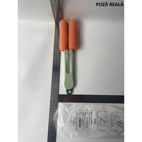 Perie de curatat pahare, cani, sticle, cu maner lung si burete, accesorii pentru spalarea paielor si capacelor, usor de agatat, 27.5x11.4x6cm, verde [1]