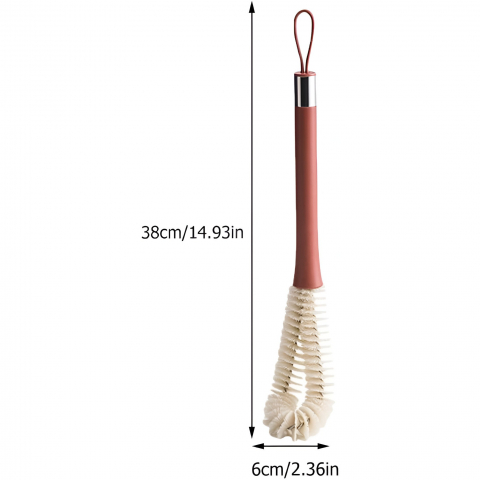 Perie de curatat pahare, sticle, biberoane, cu maner lung, uz casnic, silicon, ergonomic, 3.9x5.4x38.5cm, rosu [1]