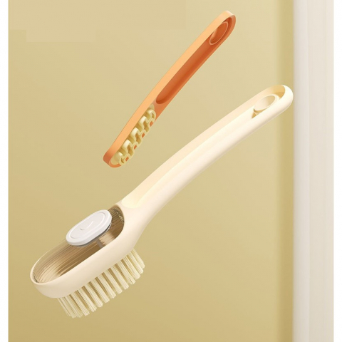 Perie multifunctionala 2 in 1, perie densa/perie din piele de caprioara, cu recipient lichid, maner lung, 20.1x 4.3 x 5 cm, portocaliu [8]