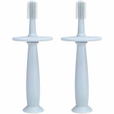 Periuta de dinti din silicon pentru bebelusi, fara bpa, 360 grade, bariera anti-inghitire, maner ergonomic, 12.5 x 15 cm, albastru [1]