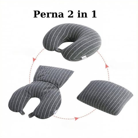Organizatoare, perne voiaj şi accesorii - Perna de calatorie , 2 in 1, cu particule de spuma cu memorie, gri