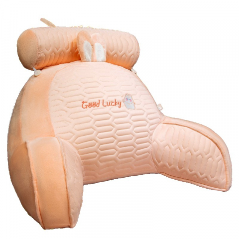Îngrijire, transport și organizare pentru bebeluși și copii - Perna multifunctionala, spatar pentru pat, protectie lombara, marime medie, 60 x 40 cm, din latex, model iepure, roz