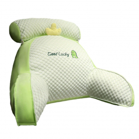Îngrijire, transport și organizare pentru bebeluși și copii - Perna multifunctionala, spatar pentru pat, protectie lombara, marime medie, 60 x 40 cm, din plus, model dinozaur, verde