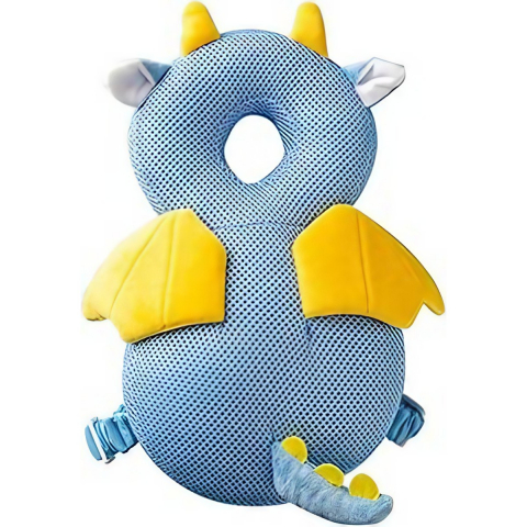 Îngrijire, transport și organizare pentru bebeluși și copii - Perna tip rucsac pentru protectia capului, tetiera tip dragon, pentru bebelusi, design tip plasa, 33x6x19 cm, 180 g, albastru