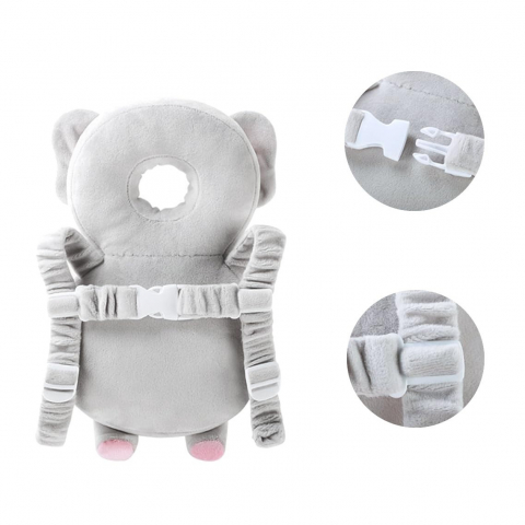 Perna tip rucsac pentru protectia capului, tetiera tip elefant de plus, pentru bebelusi, 33x6x19 cm, 180 g, gri [10]