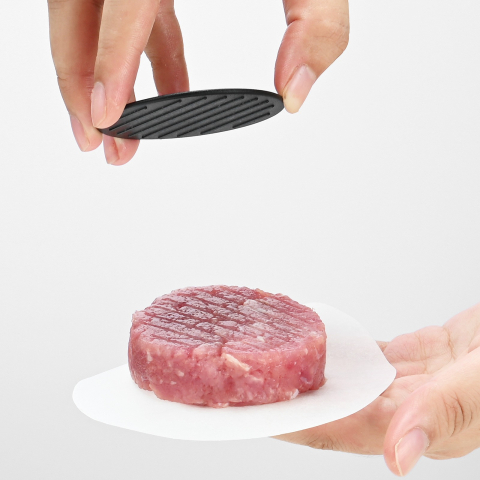 Presa dubla pentru hamburgeri 2 in 1, forma si presa, doua dimensiuni, cu maner, usor de curatat si folosit, material abs, 100 de foi hartie de copt incluse, 13x13.5x7 cm, fara lipire, neagra [6]