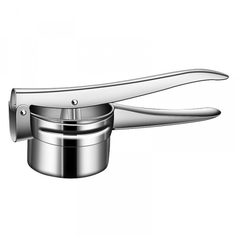 Ajutoare pentru gatit - Presa storcator pentru fructe si legume, zdrobitor manual, inox, 3 discuri interschimbabile, usor de stors si de curatat, ergonomic, 26.5 x 9.8 x 9.5 cm argintiu