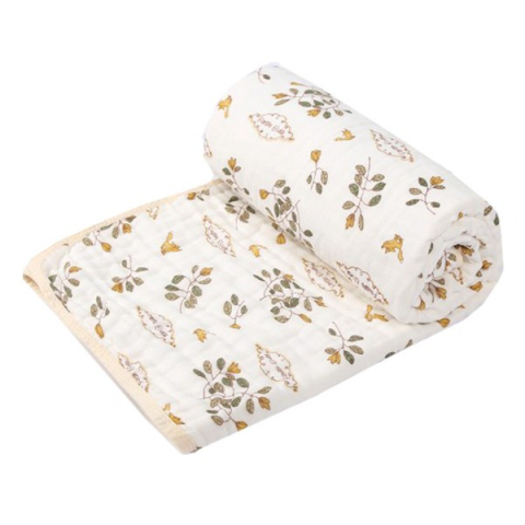 Promo rapid - Prosop de baie din bumbac si tifon pentru bebelusi, cu sase straturi, pentru copii, 110x110 cm, model frunze, bej galben