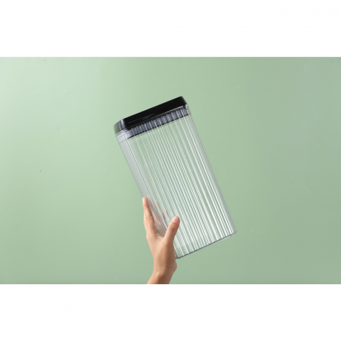 Recipient din plastic, pentru alimente/obiecte, inchidere ermetica, textura ondulata, 15 x 10 x 30 cm, 3.3 l, transparent [2]