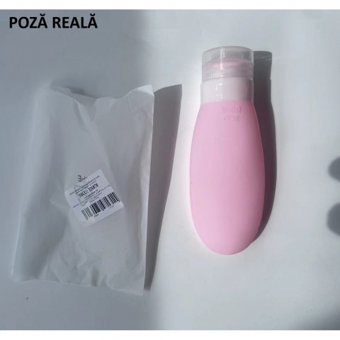 Recipient portabil din silicon elegant de voiaj, sticla de calatorie, potrivita pentru lotiune, sampon si alte lichide, anti-scurgere, cu posibilitate de reumplere, capacitate 90ml, 14cm, roz [5]