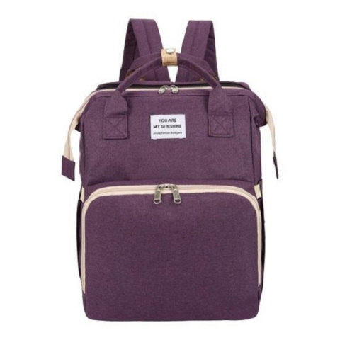 Îngrijire, transport și organizare pentru bebeluși și copii - Rucsac multifunctional pentru mamici, cu patut pliabil si baza de schimbat, rezistent la apa, capacitate mare, usor, compartimente multiple, buzunar termic pentru lapte, 42 x 32 x 22 cm, mov