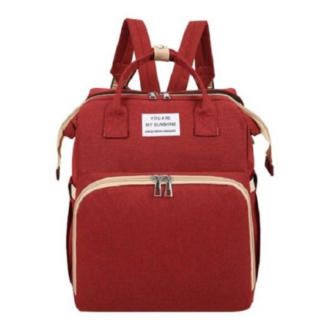 Rucsac multifunctional pentru mamici, cu patut pliabil si baza de schimbat, rezistent la apa, capacitate mare, usor, compartimente multiple, buzunar termic pentru lapte, 42 x 32 x 22 cm, rosu [2]
