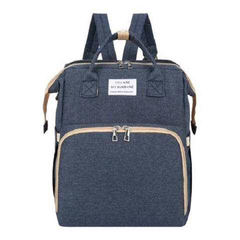 Îngrijire, transport și organizare pentru bebeluși și copii - Rucsac multifunctional pentru mamici, cu patut pliabil si baza de schimbat, rezistent la apa, capacitate mare, usor, compartimente multiple, buzunar termic pentru lapte, 42 x 32 x 22 cm, albastru inchis