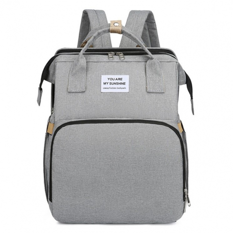 Rucsac multifunctional pentru mamici, cu patut pliabil si baza de schimbat, rezistent la apa, capacitate mare, usor, compartimente multiple, buzunar termic pentru lapte, 42 x 32 x 22 cm, gri [4]