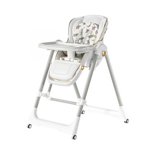 Scaun de masa 2in1, pentru copii 6 luni - 4 ani, pliabil, cu roti, balansoar, leagan, reglabil, tava de masa dubla, centura in 5 puncte, 96 x 56 x 76 cm, alb [1]
