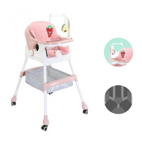 Scaun de masa pentru copii, multifunctional, pliabil, cu roti, cos de depozitare, din plastic, centura de siguranta, suport de agatat jucarii, 110 x 60 x 70 cm, roz [1]