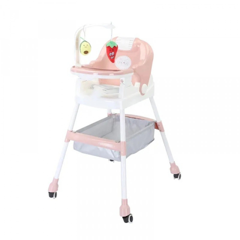 Scaun de masa pentru copii, multifunctional, pliabil, cu roti, cos de depozitare, din plastic, centura de siguranta, suport de agatat jucarii, 110 x 60 x 70 cm, roz [3]