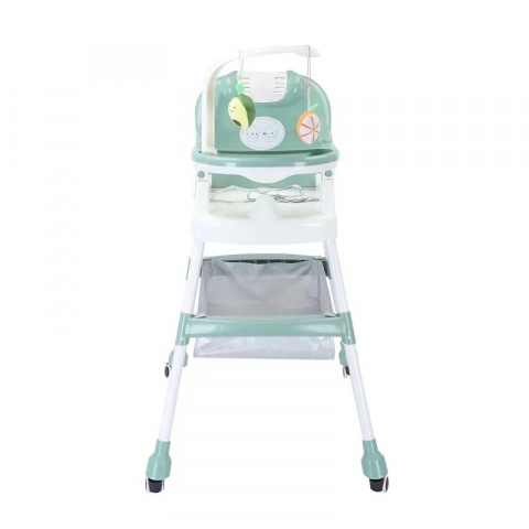 Scaun de masa pentru copii, multifunctional, pliabil, cu roti, cos de depozitare, din plastic, centura de siguranta, suport de agatat jucarii, 110 x 60 x 70 cm, verde [1]