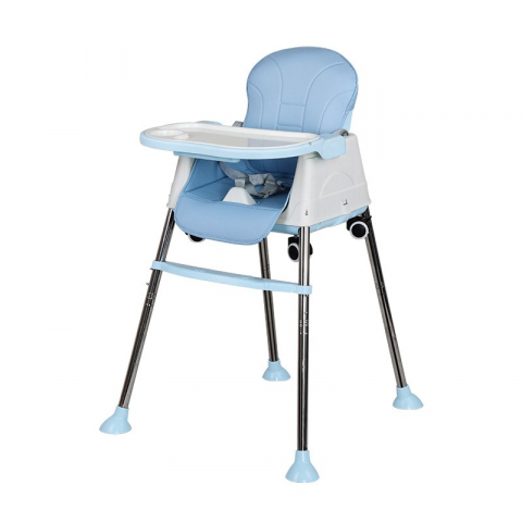 Îngrijire, transport și organizare pentru bebeluși și copii - Scaun de masa pliabil 3in1, reglabil, multifunctional, 3 pozitii, masuta si husa detasabile, roti, centura de siguranta, ajustare inaltime, albastru
