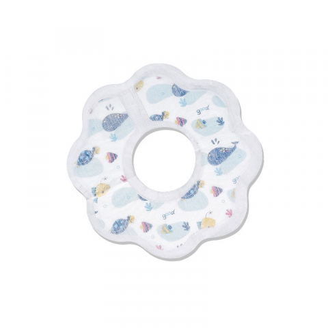 Îngrijire, transport și organizare pentru bebeluși și copii - Set 10 bavete de unica folosinta, model animalute marine, pentru bebelusi, din bumbac, impermeabil, 28 x 28 cm, alb/albastru