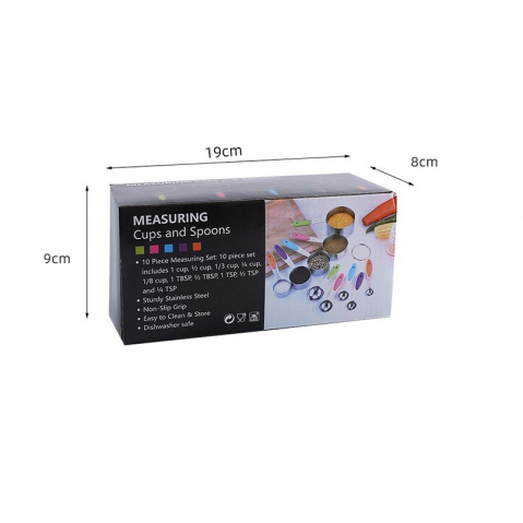 Set 10 piese de masurare, 5 linguri gradate + 5 cesti gradate, otel inoxidabil + silicon, 19 x 8 x 9 cm, multicolor [2]