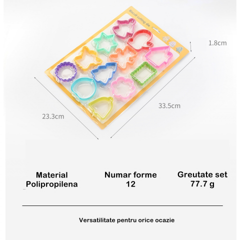 Set 12 forme pentru prajituri  material polipropilena, diverse forme, pentru orice ocazie,  adancime 1.6 cm, 23.3 x 33.5 x 1.8 cm, multicolor [1]