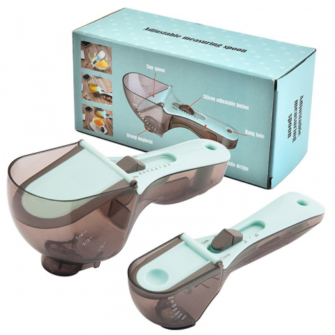 Accesorii și ustensile in bucatarie - Set 2 cupe gradate pentru bucatarie, cupe de masurat reglabile, ergonomic, confortabil, pentru lichide si solide, volum ajustabil 5-30ml, 30-130ml, culoare albastru